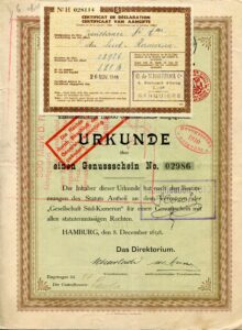 IM054 recto - Titre au porteur d'un titre de jouissance de la société Süd-Kamerun, souscription 1910.
